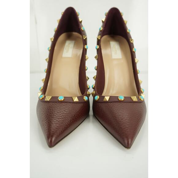 Valentino Brown Leather Rockstud Rolling Pointy Pumps - Picture 7 of 12
